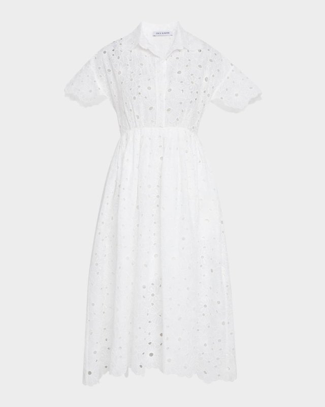Daisy Eyelet Short-Sleeve Midi Shirtdress With Camisole
